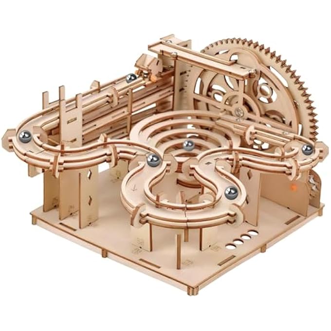 HAND CRANKED MARBLE RUN WOODEN MODEL KITS, 3D WOODEN PUZZLE MECHANICAL MODEL KITS, SELF ASSEMBLY CREATIVITY MARBLE RUN BUILDING KITS, MECHANICAL MODEL BUILDING CRAFT (WITH 4 BEADS) - Image 1